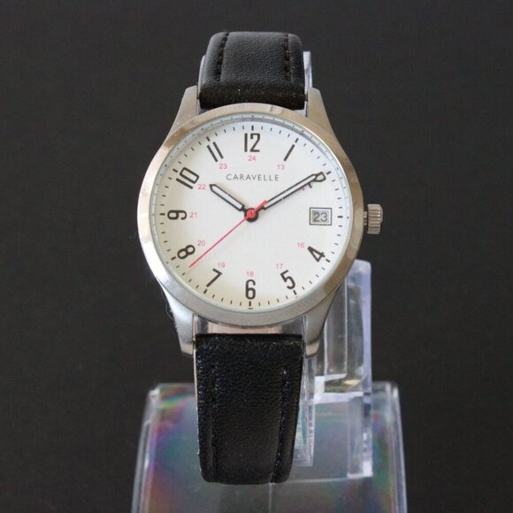 Caravelle Ladies Easy Reader By Bulova Black On White Dial Black Leather 30mm main image 6
